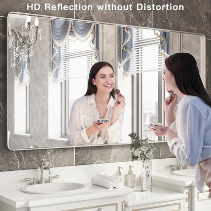 ISKM Large Silver Wall Mirror, 72 x 36 Inch Metal Silver Frame Mirror for Bathroom in Premium Stainless Steel for Living RoomBedroomEntryway (Horizontal/Vertical)
