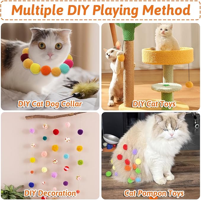 50PCS 1 Inch Cat Toys Balls Kitten Cat Pom Pom Balls Soft Cat Puff Ball Toys Rolling Interactive Cat Toy Ball Cat Nip Balls Fuzzy Balls for Cats Creative Crafts Decorations Assorted Color-Mewly Pet