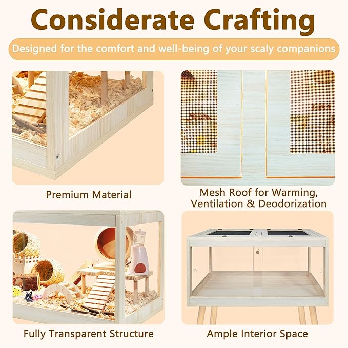 Prolee Hamster Cage Chewproof, Mice and Rat Habitat with Transparent Sides, Hamster House with Openable Mesh Top, Solid Built with Lock Design and Leg Stand, 40" Wide-Mewly Pet