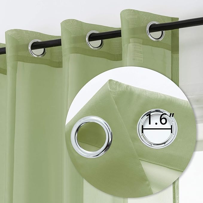DUALIFE Sage Curtains 72 Inch Length for Bedroom Set of 2 Panels Grommet Sheer Transparent Mint Green Sheer Curtains for Girls Room Birthday Party Backdrop Wedding Decorations 52X72 Inches Long