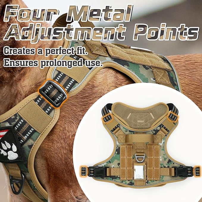 rabbitgoo Tactical Dog Harness for Large Dogs, No Pull Military Service Vest with Handle & Molle, Easy Control for Training Walking, Adjustable Reflective Straps, Brown camo, XL-Mewly Pet