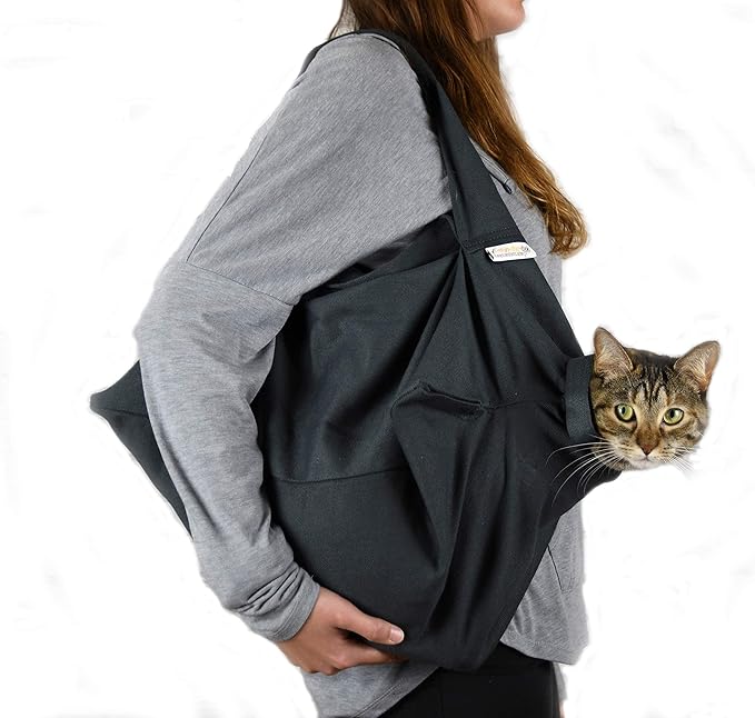 Cozy Comfort Carrier - Small Charcoal Grey Cat Carrier Bag, Soft Cat Carrier and Cat Wrap for Nail Clipping, Vet Visits, Medication Administration, Dental Care, and Traveling-Mewly Pet