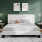 SHA CERLIN King Platform Bed Frame with Velvet Upholstered Headboard, Mattress Foundation with Strong Wooden Slats Support, No Box Spring Needed, White