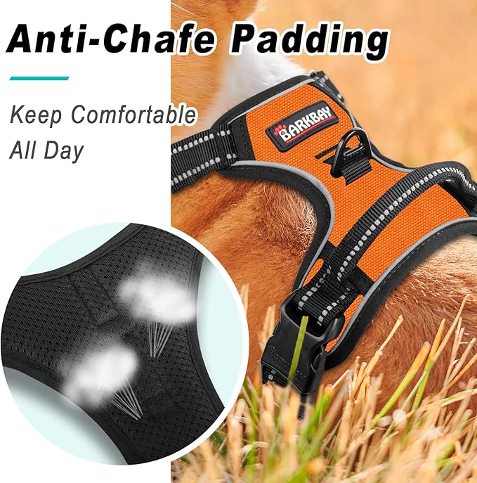 BARKBAY No Pull Dog Harness Large Step in Reflective Dog Harness with Front Clip and Easy Control Handle for Walking Training Running(Orange,XL)-Mewly Pet