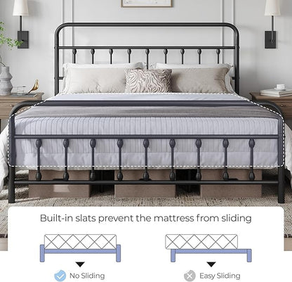 Yaheetech Classic Metal Platform Bed Frame Mattress Foundation with Victorian Style Iron-Art Headboard/Footboard/Under Bed Storage/No Box Spring Needed/California King Size Black