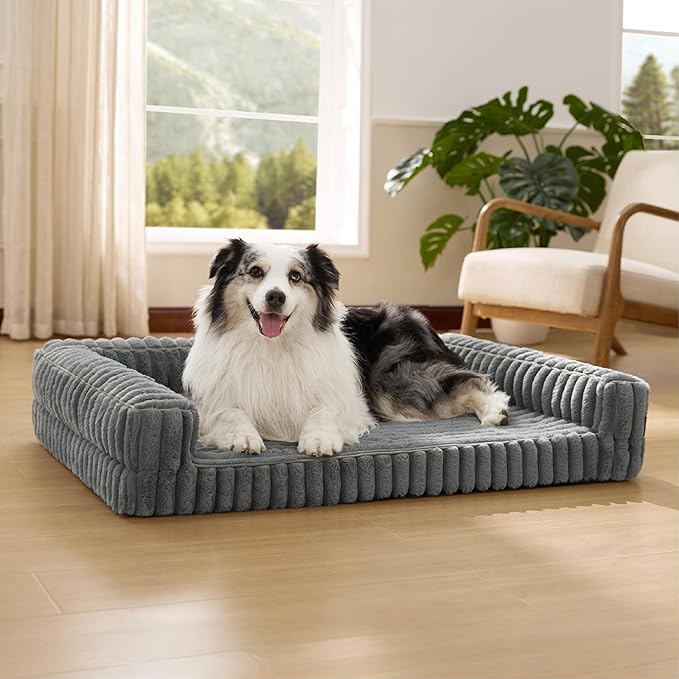 Bedsure Orthopedic Dog Beds for Extra Large Dogs, Waterproof Memory Foam XL Pet Bed with Sides, Non-Slip and Egg-Crate Foam Big Dog Couch Sofa with Washable Removable Corduroy Cover, Grey-Mewly Pet
