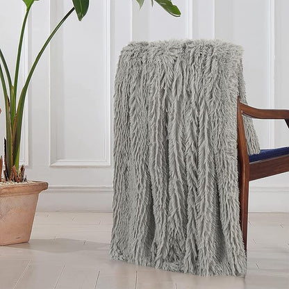 Tuddrom Decorative Extra Soft Fuzzy Faux Fur Throw Blanket 50" x 60",Solid Reversible Long Hair Shaggy Blanket,Fluffy Cozy Plush Comfy Microfiber Fleece Blankets for Couch Sofa Bedroom,Quiet Grey