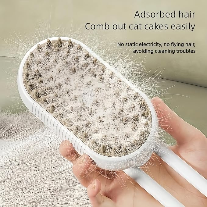 Cat Steam Brush for Shedding, 4 in 1 Cat Steam Brush for Massaging and Cleaning Shedding Pets, Anti Static Pet Hair Cleaning Comb, for Long and Short Hair Cats and Dogs Grooming Tool (White)-Mewly Pet