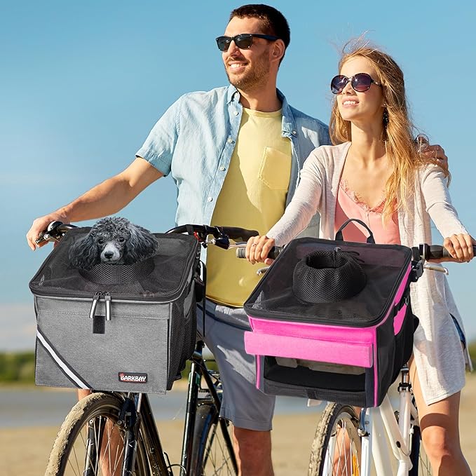 Pet Carrier Bicycle Basket Bag Pet Carrier/Booster Backpack for Dogs and Cats with Big Side Pockets,Comfy & Padded Shoulder Strap,Travel with Your Pet Safety（Titanium）-Mewly Pet