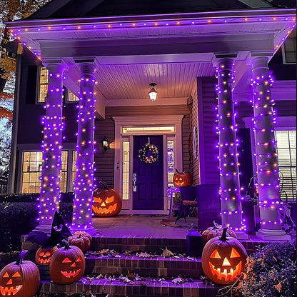 JMEXSUSS 8 Pack 50 LED Orange and Purple Fairy Lights Battery Operated 16.1ft Twinkle Lights