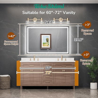 TokeShimi 55x36 LED Bathroom Mirror with 3-Color Lights,Anti-Fog Lighted Mirrors for Bathroom Wall,HD Tempered Glass,Memory Function,Waterproof,Shatterproof,UL Listed