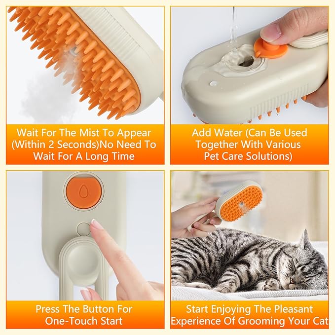 4-in-1 Cat Grooming Steam Brush, Pet Hair Shedding, Massage, Cleaning, Combing (brown)-Mewly Pet
