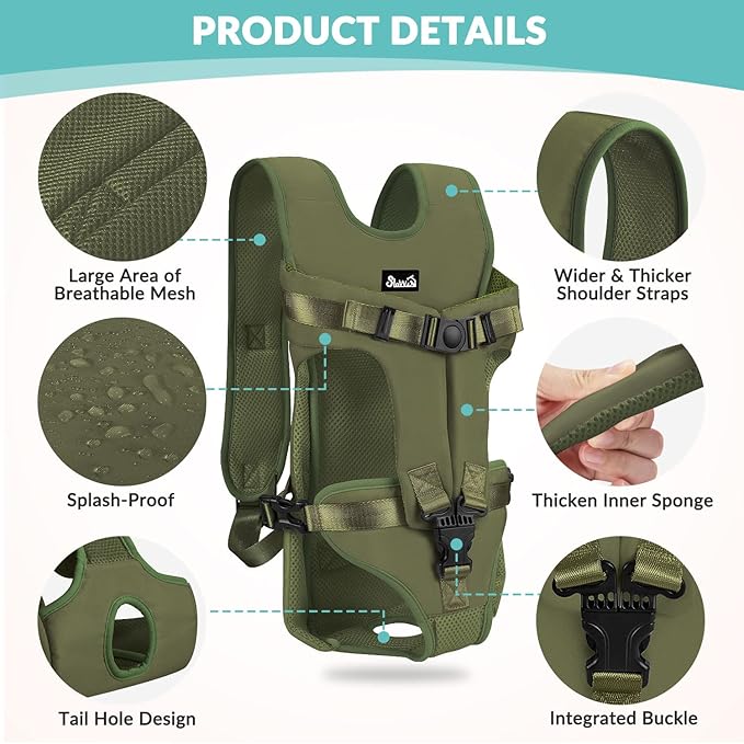Lukovee Dog Backpack Carrier, Legs Out Easy-fit Dog Front Carrier for Small Medium Dogs, Adjustable Hands Free Dog Chest Carrier for Hiking Cycling (Green,Small)-Mewly Pet