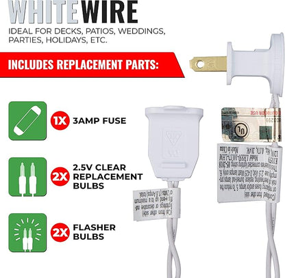 612 Vermont 100 Clear Christmas Lights on White Wire, UL Approved for Indoor/Outdoor Use, 18 Foot of Lighted Length, 20 Foot of Total Length