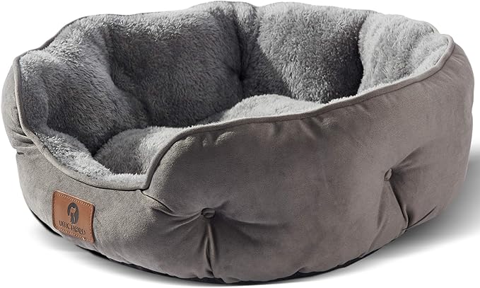 Asvin Medium Dog Bed for Medium Dogs, Cat Beds for Indoor Cats, Pet Bed for Puppy and Kitty, Extra Soft & Machine Washable with Anti-Slip & Water-Resistant Oxford Bottom, Grey, 25 inches-Mewly Pet