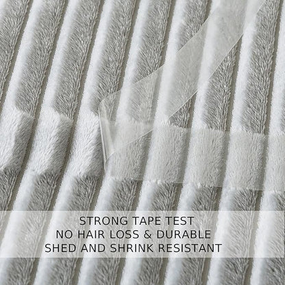 Queen Size Cuddly Fluffy Fleece Blanket, Warm and Soft with Striped Pattern, 90x90 Inches, Ash Grey