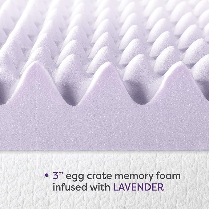 Best Price Mattress 3 Inch Egg Crate Memory Foam Mattress Topper with Soothing Lavender Infusion, CertiPUR-US Certified, Dorm Essentials, Twin XL