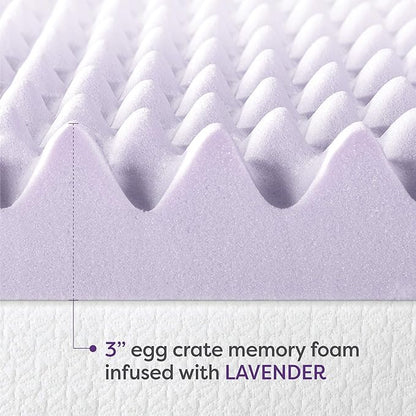 Best Price Mattress 3 Inch Egg Crate Memory Foam Mattress Topper with Soothing Lavender Infusion, CertiPUR-US Certified, Dorm Essentials, Twin XL