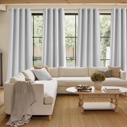 NICETOWN Faux Linen Greyish White Blackout Curtains 84 inches Long for Living Room - Privacy Panels for Bedroom, Modern Farmhouse Style Easy Care Grommet Top, 2 Panels, W52 by L84