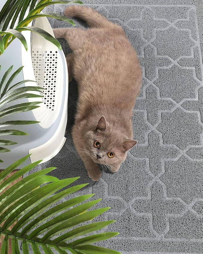 Yimobra Cat Litter Mat, 35.4"x23.6" Litter Box Mat with Litter Lock Mesh, Soft Cat Litter Mat Litter Trapping Mat, Easy to Clean, Non-Slip, Water Resistant, Litter Free Floors, Dark Grey-Mewly Pet