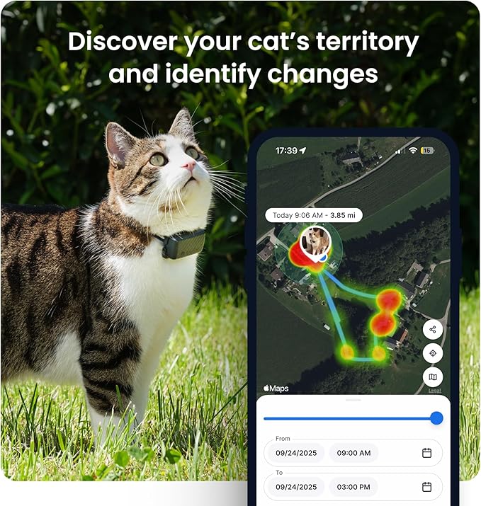 Tractive Smart Cat GPS Tracker | Real-Time Location & Wellness Monitoring for Cats 6.5 lbs+ | Territory & Location History | Up to 5-Day Battery | Breakaway Collar Included (Brown)-Mewly Pet