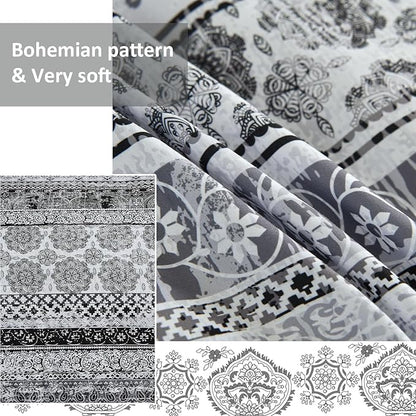 Boho King Size Comforter Set 8 Pieces,Gray Bohemian Striped Bed in a Bag,Floral Soft Microfiber Bedding Comforter Set
