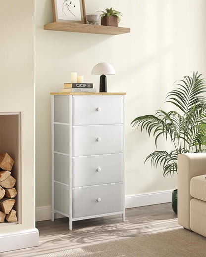 SONGMICS Dresser for Bedroom, Fabric Dresser with 4 Drawers, Metal Frame, Small Chest of Drawers, White and Oak ULTS314W57