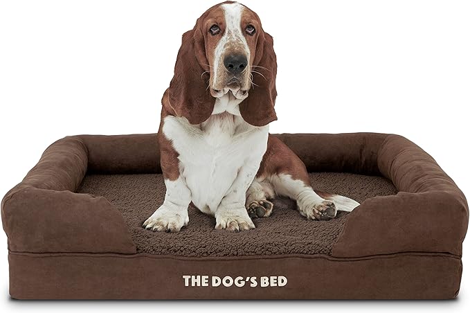The Dog’s Bed, Large Brown Plush 36x27, Memory Foam, Pain Relief: Arthritis, Hip & Elbow Dysplasia, Post Surgery, Lameness, Supportive, Calming, Waterproof Washable Cover, Veterinary Approved-Mewly Pet