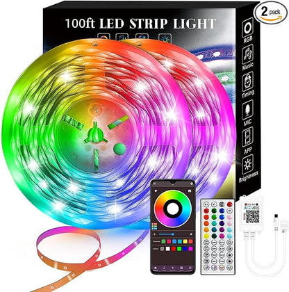100FT Smart LED Strip Lights RGB Sync to Music with 40 Key Remote Controller LED Lights for Bedroom,Christmas Lights decration (Multi-Colored, 100FT)