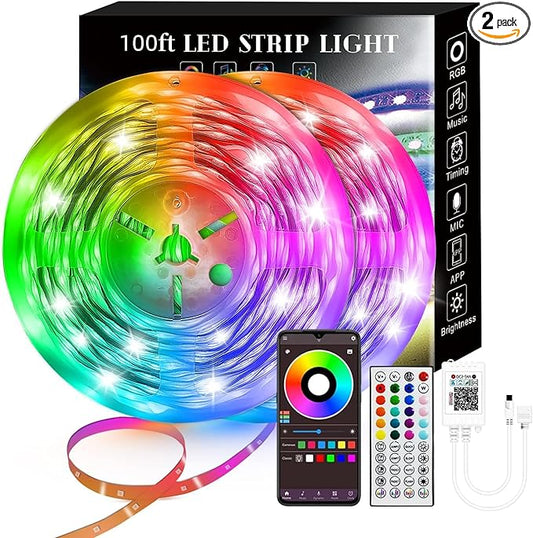 100FT Smart LED Strip Lights RGB Sync to Music with 40 Key Remote Controller LED Lights for Bedroom,Christmas Lights decration (Multi-Colored, 100FT)