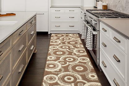 Custom Length Cut to Size Modern Farmhouse Carpet Runner Rug for Hallways, Non Slip Rubber Backed, 31 inch Wide X Customized Length, Geo Brown, 31 inch X 5 feet