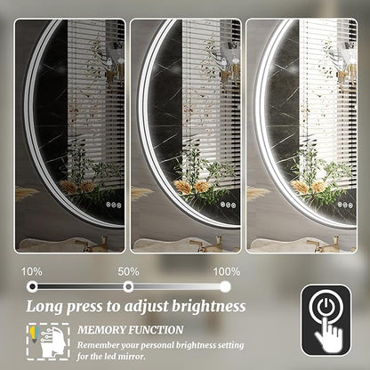 28 Inch Round LED Bathroom Mirror, Black Metal Framed Lighted Mirror for Bathroom, Wall Mouted LED Vanity Mirror with Lights, 3 Colors and Stepless Dimmable, Anti-Fog, Memory