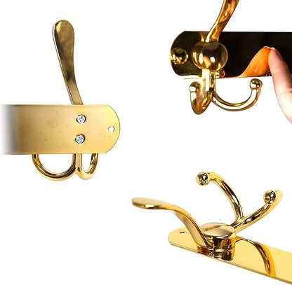 Dseap Coat Rack Wall Mounted - 5 Tri Hooks, Heavy Duty, Stainless Steel, Metal Coat Hook Rail for Coat Hat Towel Purse Robes Mudroom Bathroom Entryway,Gold