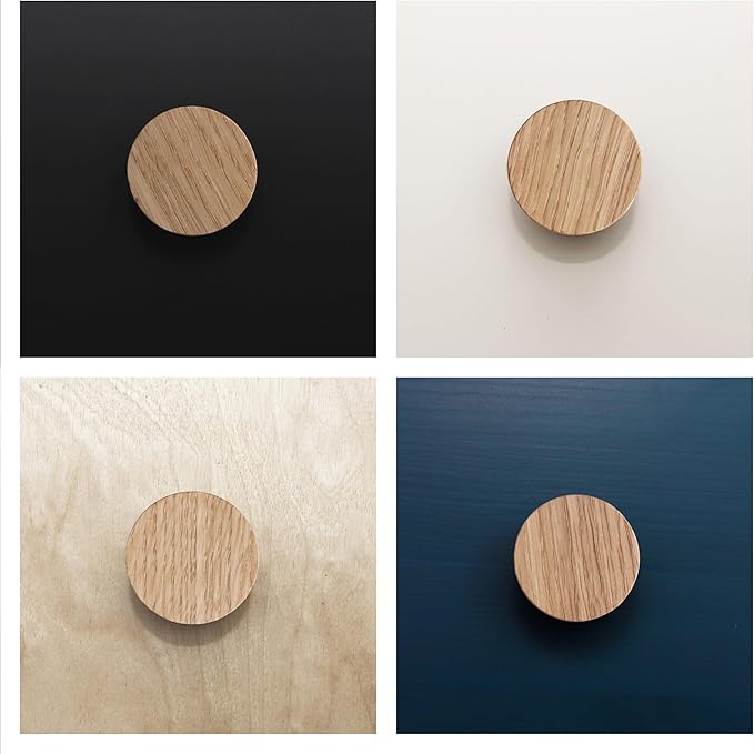 6 Pack Wood Cone Cabinet Knobs (Light) - 1 ½ " Diameter Round Shape - Wooden Drawer Pulls for Cabinets Doors, Dresser and Drawers Knob, Kitchen Cabinet Door Handle
