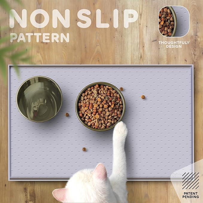 Dog Food Mat - 28x18 Raised Edges Dogs Mat for Food and Water Prevent Spill, Waterproof Cat Food Mats Protect Floors, Easy Clean Dog Bowl Mats for Food and Water, Silicone Pet Feeding Placemats-Mewly Pet