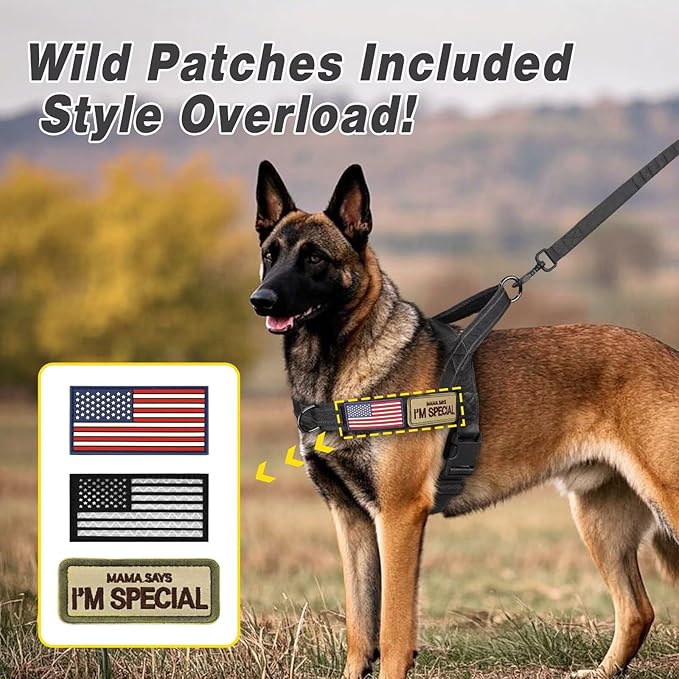 Forestpaw No Pull Dog Harness - Soft Flannel Padded Tactical Dog Vest Harness with Quick Release Buckle, Adjustable Reflective Pet Harness for Medium Dogs Walking Training,Black M-Mewly Pet
