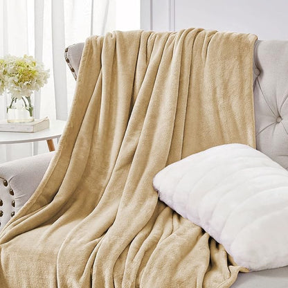 Walensee Fleece Blanket Plush Throw Fuzzy Lightweight (XL-Twin Size 66x90 Tan Camel/Taupe) Super Soft Microfiber Flannel Blankets for Couch, Bed, Sofa Ultra Luxurious Warm and Cozy for All Seasons