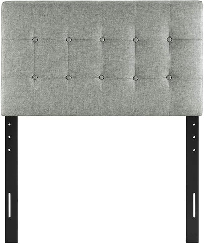 Modway Emily Tufted Button Linen Fabric Upholstered Twin Headboard in Gray