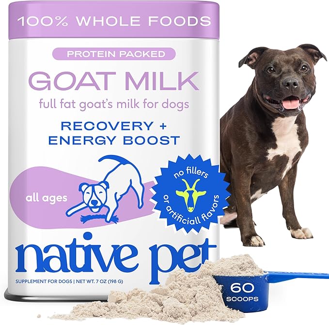 Native Pet Goat Milk for Dogs - Organic Goat Milk Powder for Dogs and Cats - Puppy Formula Dairy Replacement Packed with Protein & Vitamins for Immunity, Recovery & Growth for Active Pups - 60 Scoops-Mewly Pet