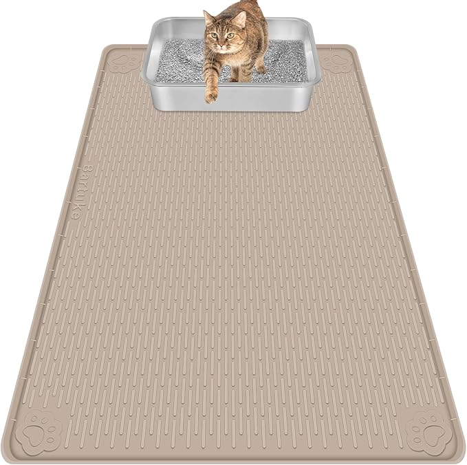 Cat Litter Mat, Extra Large 40" x 28" Silicone Mat Litter Trapping Mat for Scatter Control, Soft on Kitty Paws, Easy to Clean (Khaki)-Mewly Pet