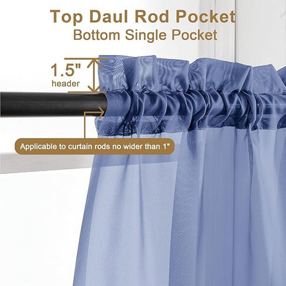 Chyhomenyc Royal Blue Sheer Curtains 63 Inch Length 2 Panels, Rod Pocket Solid Window Sheer Curtain Panels, Elegant Curtains & Drapes for Living Room Bedroom 2 Panels (Royal Blue, 42 W x 63 L)