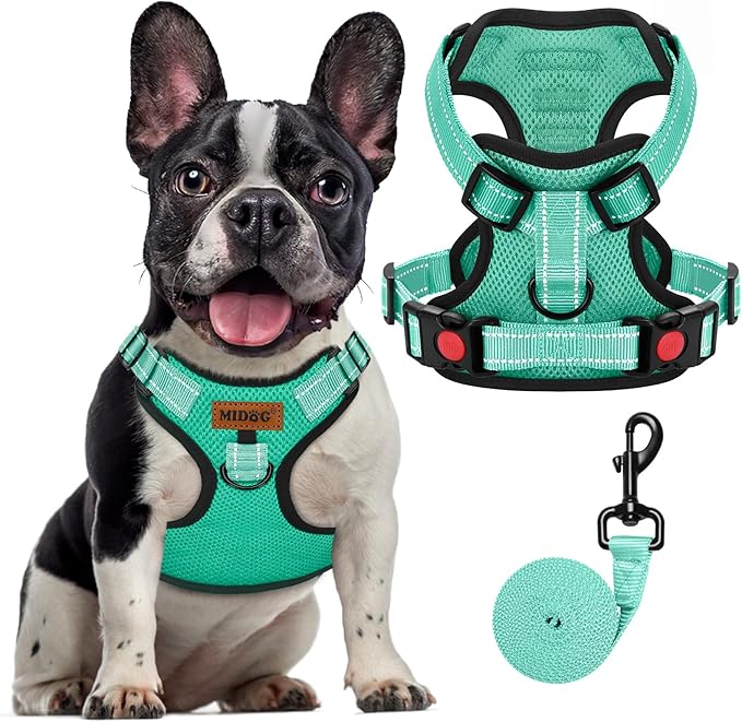 MIDOG No-Pull Dog Harness | Adjustable & Reflective Pet Harness Leash Set for Small Medium Large Dogs Walking, Training| No Choke, Front Clip, Soft Padded Vest with Easy Control Handle - Green, M-Mewly Pet