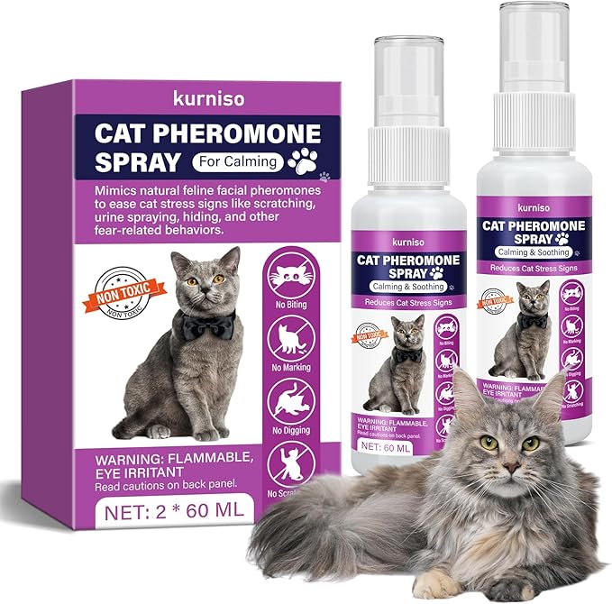 Cat Calming Pheromone Spray, 2 Pack, Calming Spray for Cat Anxiety Relief, Reduce Stress, Hiding & Scratching Furniture - During Travel, Fireworks, Thunder, 60 ML-Mewly Pet