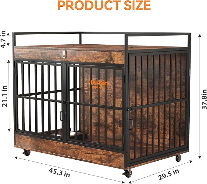 Dog Crate Furniture Large Breed with 2 Stainless Steel Bowls, Large Wooden Dog Crate Table, Escape-Proof & Chew-Proof XL Furniture, Decorate House As TV Stand, End Table, 45" L X 30" W 37" H-Mewly Pet