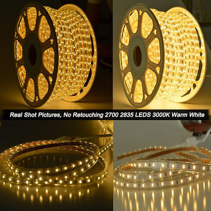 150ft Flat Outdoor Rope Lights Waterproof: 110V Cool Warm White LED Strip Light - Cuttable Connectable Lights for Deck Patio Stairs Backyards Commercial Decor Lighting, Not Tube Rope