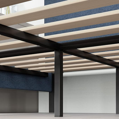 ZINUS Omkaram Upholstered Platform Bed Frame, Mattress Foundation, Wood Slat Support, No Box Spring Needed, Easy Assembly, King, Navy