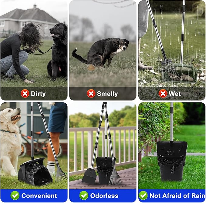 Dog Poop Scooper with 20 Bag Attachment Long Handle Swivel Bin, Rake & Spade Heavy Duty Easy to Clean Pooper Scooper for Large Medium Dogs Pet Waste Removal Solution for Yard, Grass, Gravel-Mewly Pet