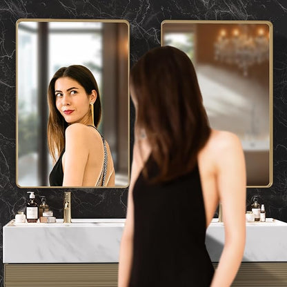 Hasipu 2 PCS Bathroom Mirror for Wall, 32 x 24 Inch Gold Metal Framed Bathroom Mirrors for Over Sink, Rectangle Bathroom Vanity Mirror, Anti-Rust, Tempered Glass, Horizontal or Vertical