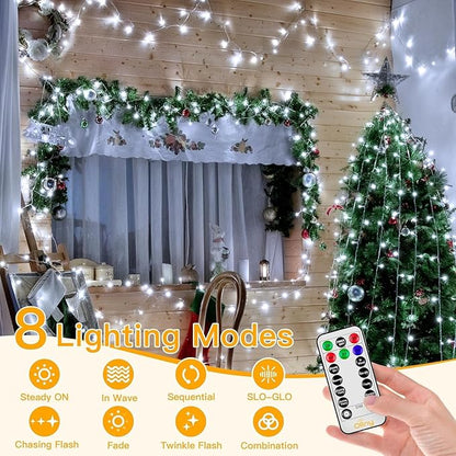 Ollny Christmas Lights Outdoor 400LED 131FT, Cool White Fairy Lights with Remote 3 Timer, Plug in 8 Modes String Lights for Bedroom Indoor Outside House Party Xmas Decorations