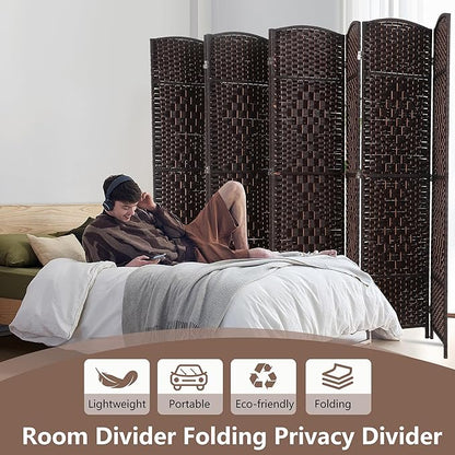 Room Divider 8 Panel Folding Privacy Divider 6 Ft Indoor Wall Divider Portable Partition Wood Screen, Brown